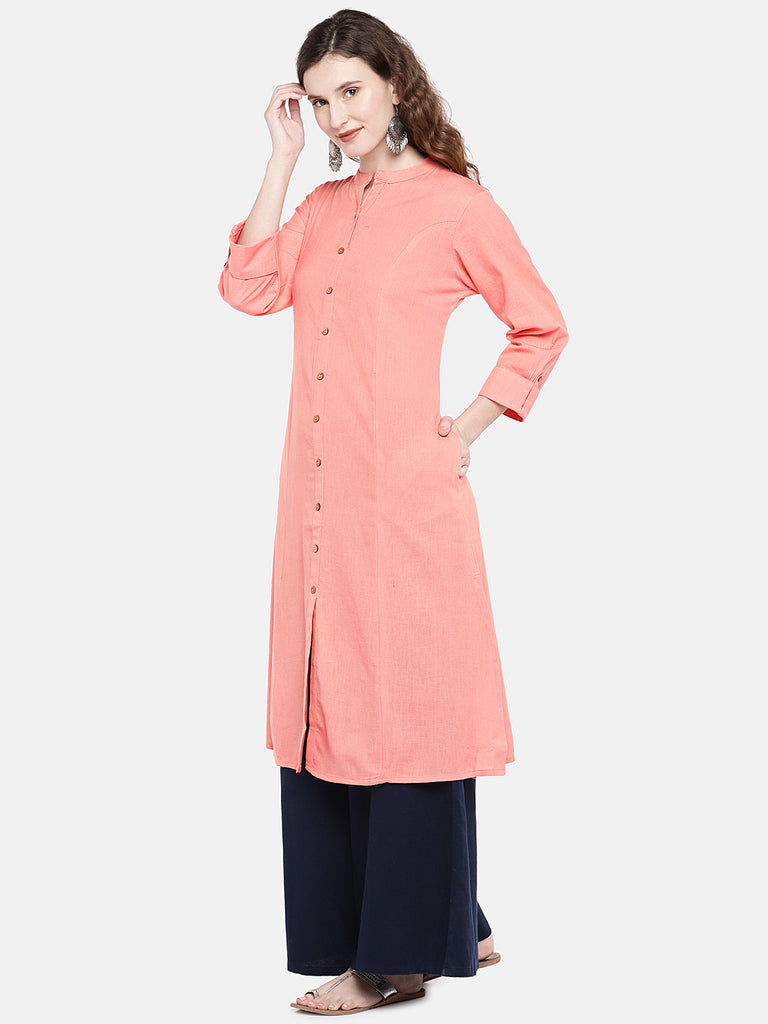 Core Women A Line Three-Fourth Peach Kurta