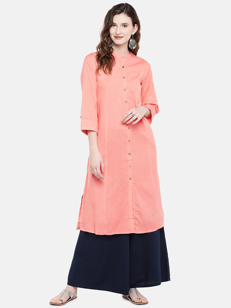 Core Women A Line Three-Fourth Peach Kurta