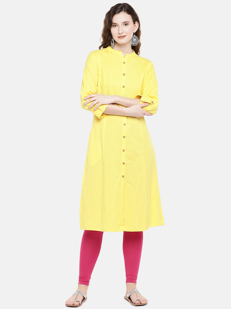 Core Women A Line Three-Fourth Yellow Kurta