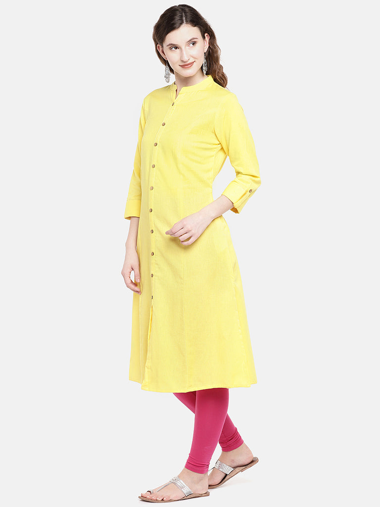 Core Women A Line Three-Fourth Yellow Kurta