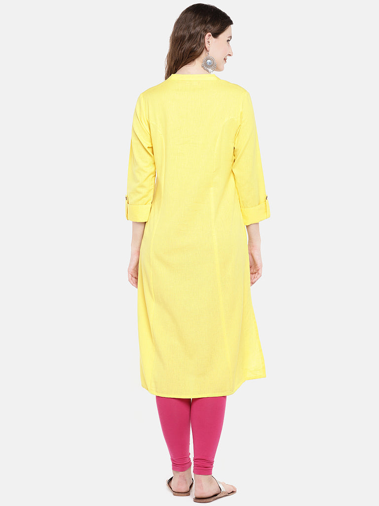 Core Women A Line Three-Fourth Yellow Kurta