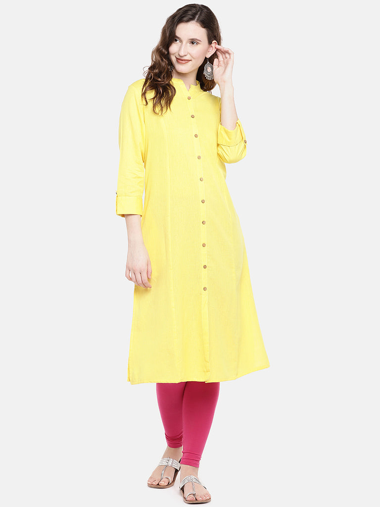 Core Women A Line Three-Fourth Yellow Kurta