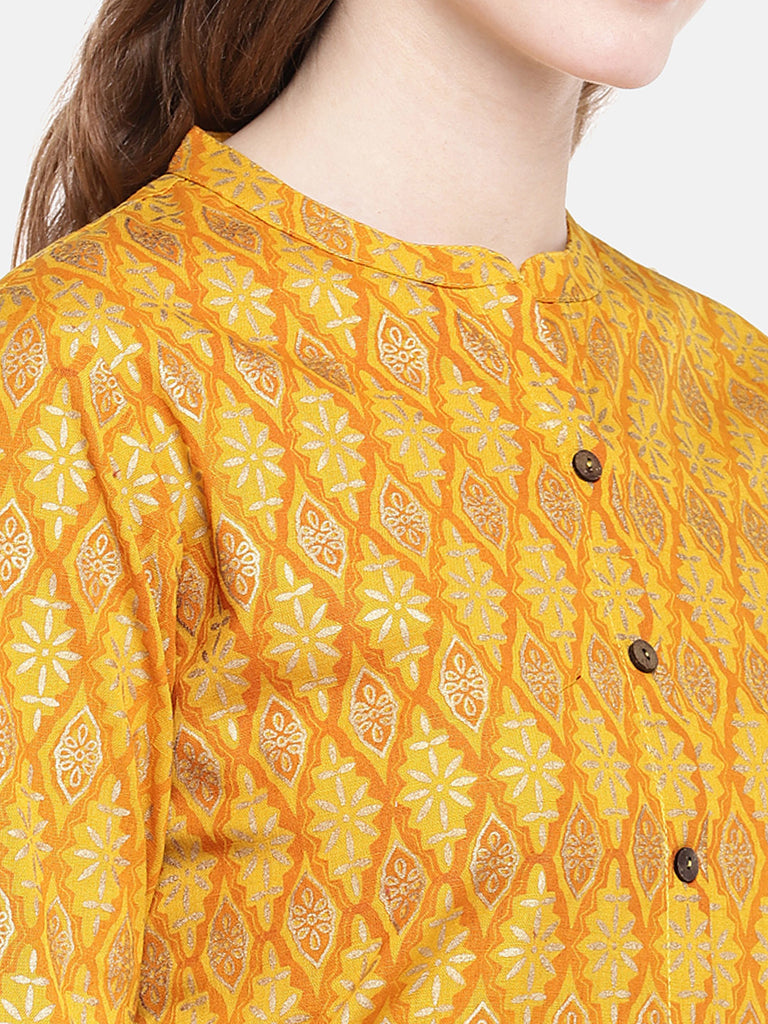Women Straight Three-Fourth Mustard Kurta
