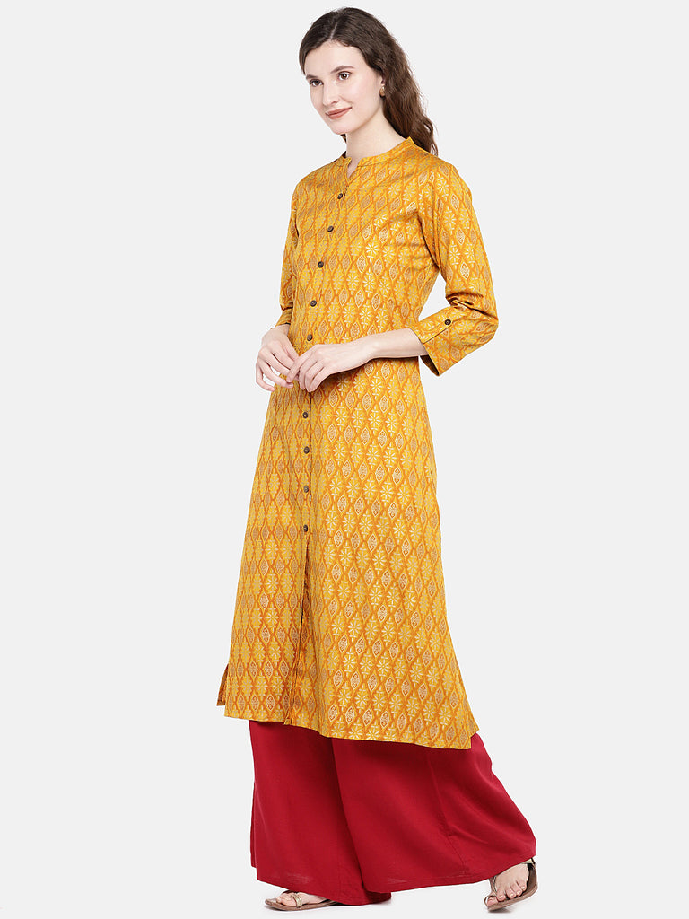 Women Straight Three-Fourth Mustard Kurta