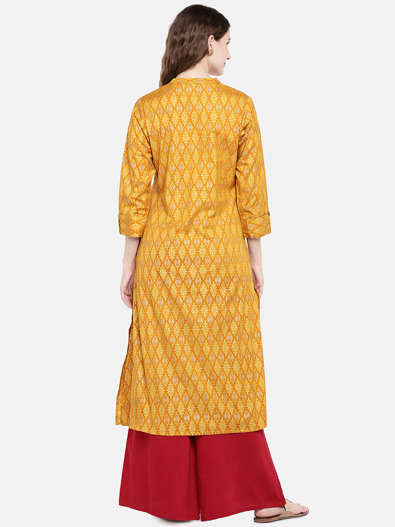 Women Straight Three-Fourth Mustard Kurta