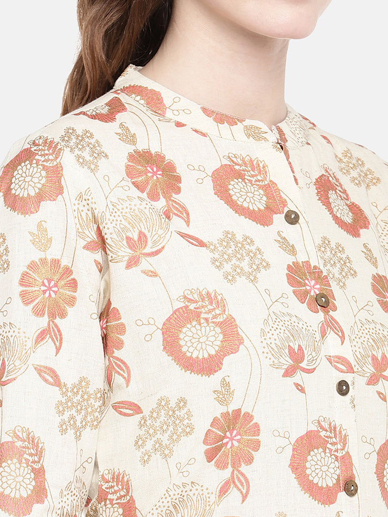 Women Straight Three-Fourth Ecru Kurta