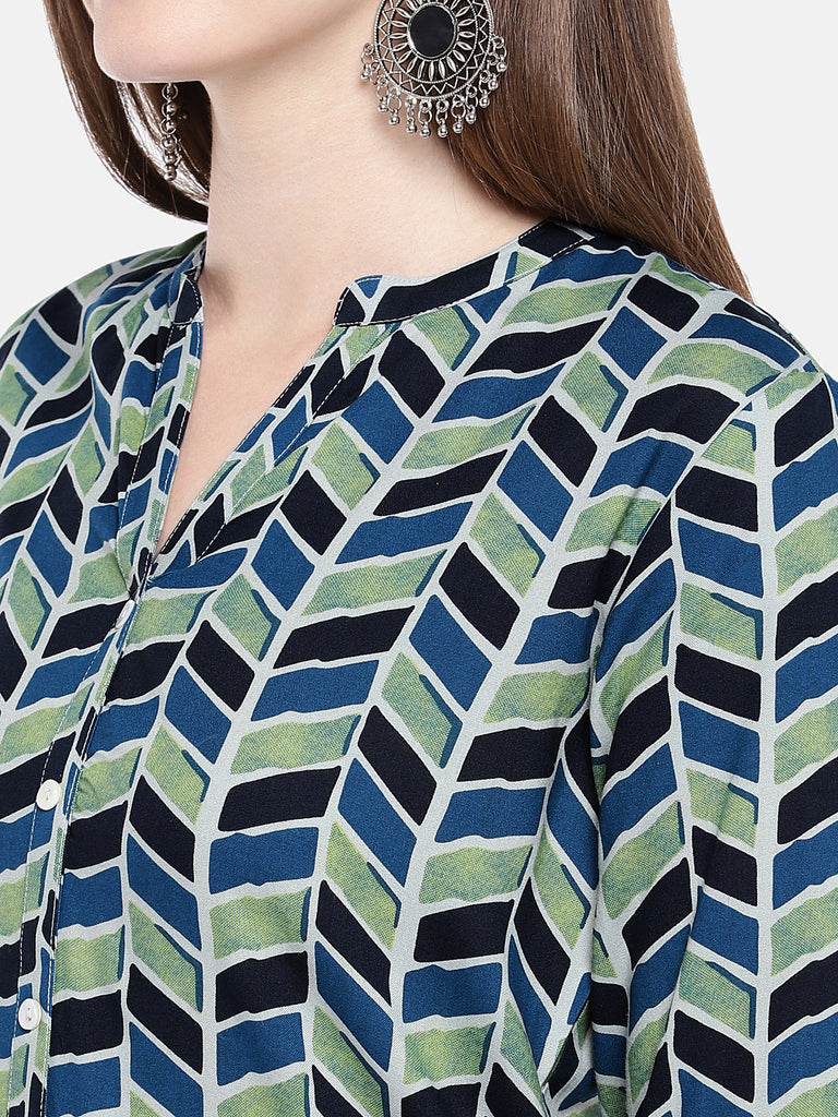 Women Straight Three-Fourth Indigo Tunic