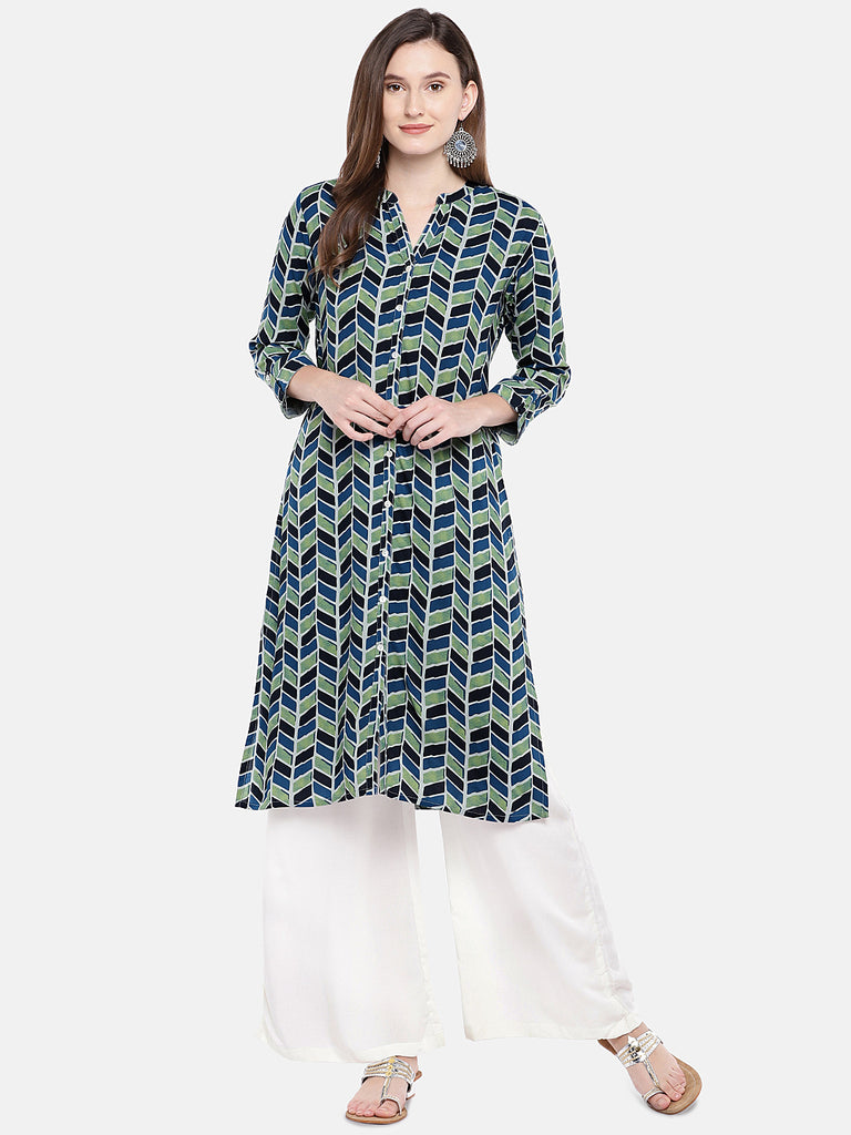 Women Straight Three-Fourth Indigo Tunic