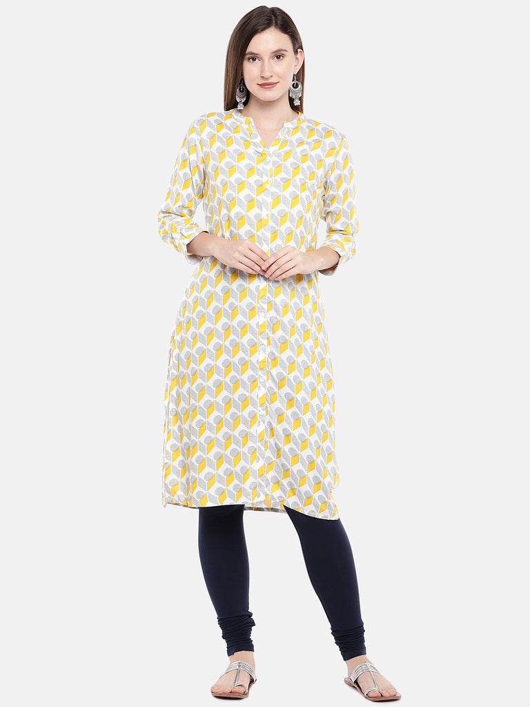 Women Straight Three-Fourth Mustard Tunic