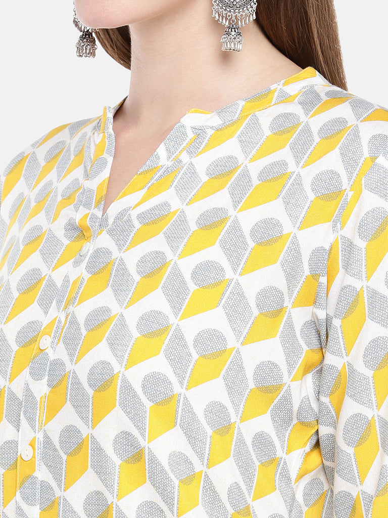 Women Straight Three-Fourth Mustard Tunic