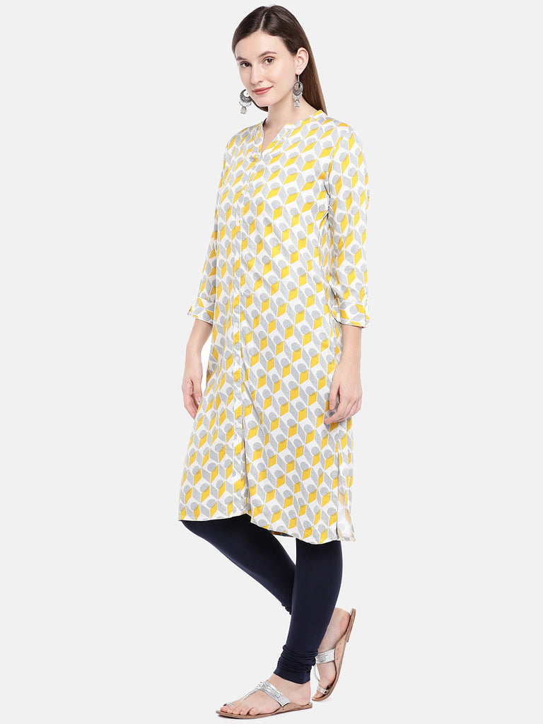Women Straight Three-Fourth Mustard Tunic