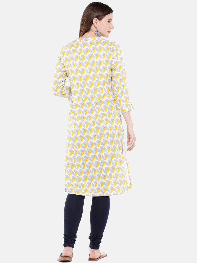 Women Straight Three-Fourth Mustard Tunic