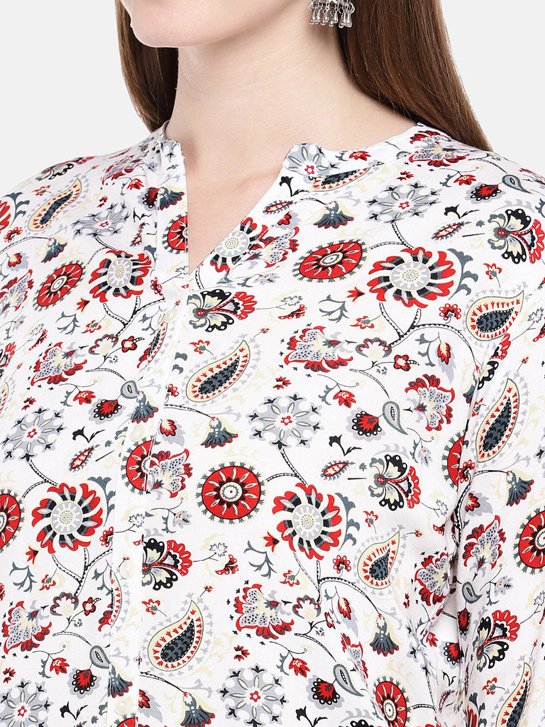 Women Straight Three-Fourth Off White Tunic