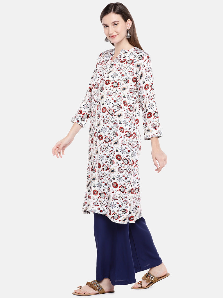 Women Straight Three-Fourth Off White Tunic