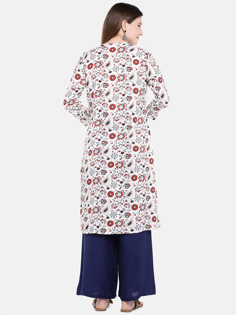 Women Straight Three-Fourth Off White Tunic