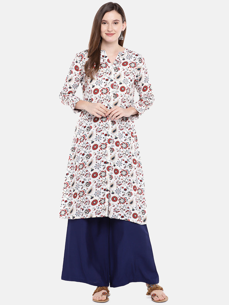 Women Straight Three-Fourth Off White Tunic