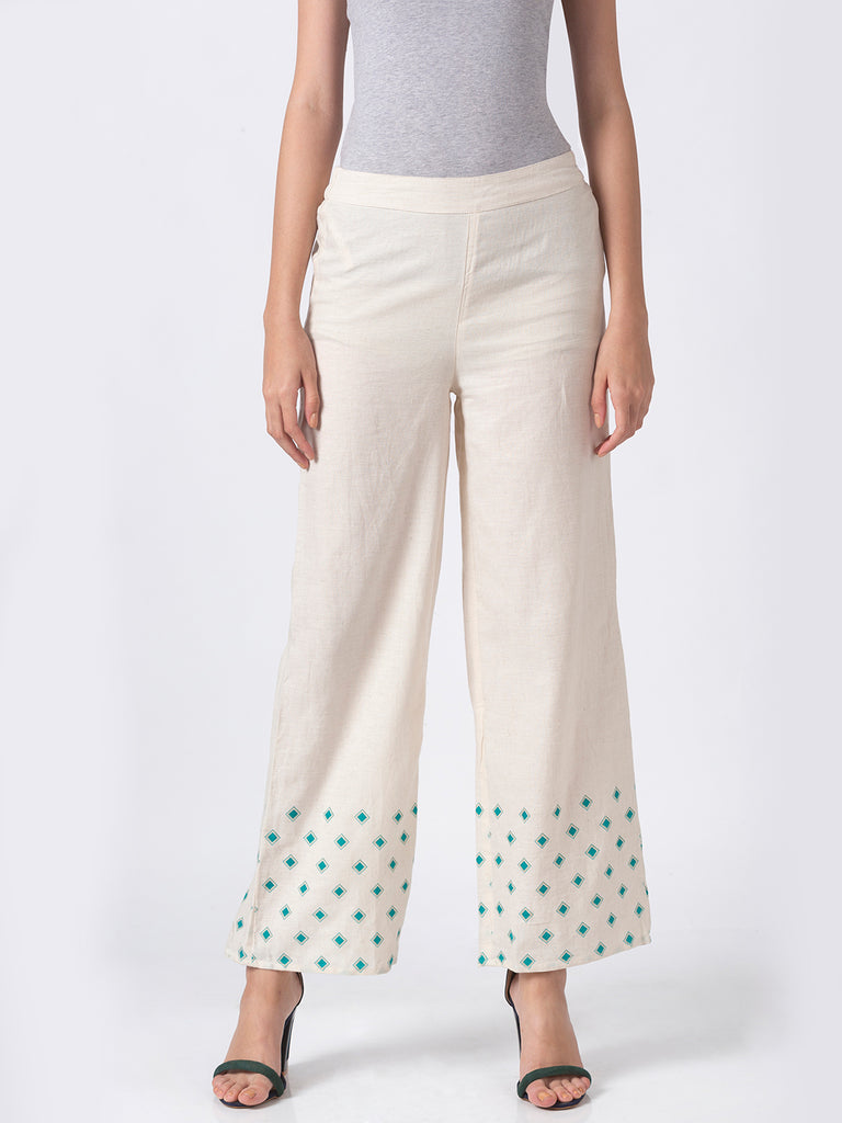 Women Flared Off White Pallazzo