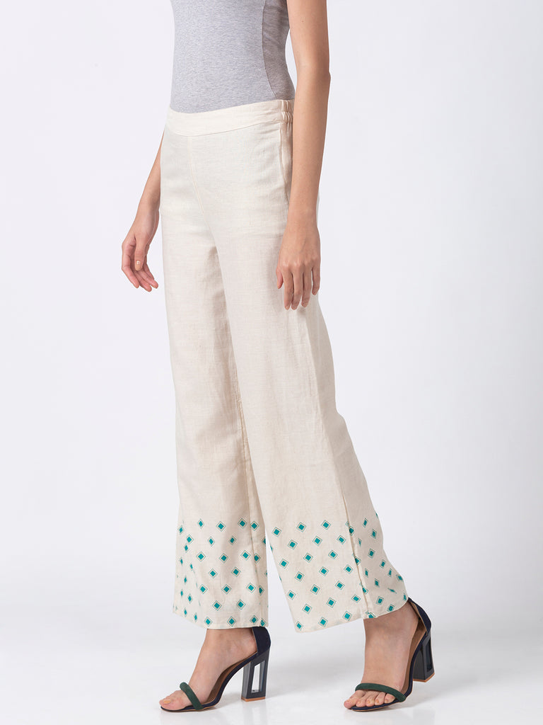 Women Flared Off White Pallazzo