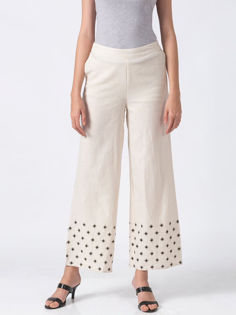 Women Flared Off White Pallazzo