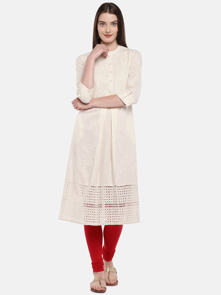 Women A Line Three-Fourth Ecru Kurta