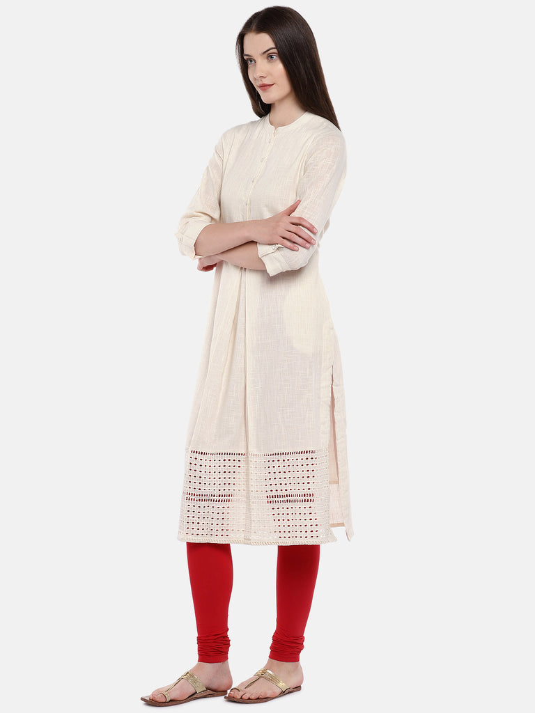 Women A Line Three-Fourth Ecru Kurta