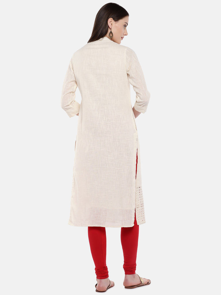 Women A Line Three-Fourth Ecru Kurta