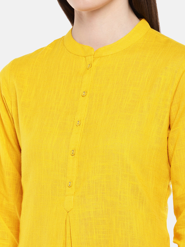 Women A Line Three-Fourth Mustard Kurta