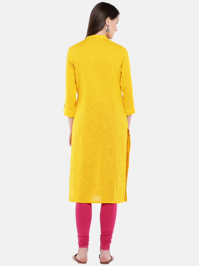 Women A Line Three-Fourth Mustard Kurta