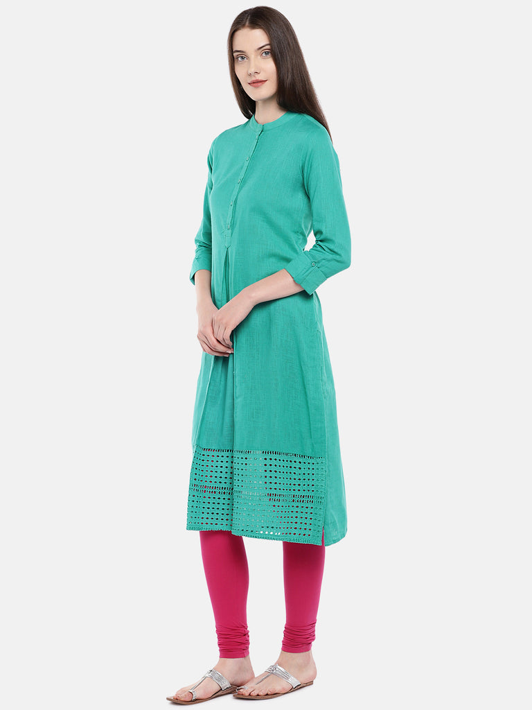 Women A Line Three-Fourth Teal Kurta