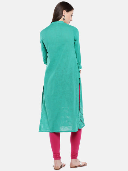Women A Line Three-Fourth Teal Kurta