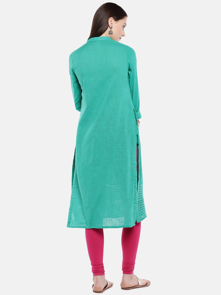 Women A Line Three-Fourth Teal Kurta
