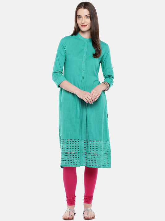 Women A Line Three-Fourth Teal Kurta