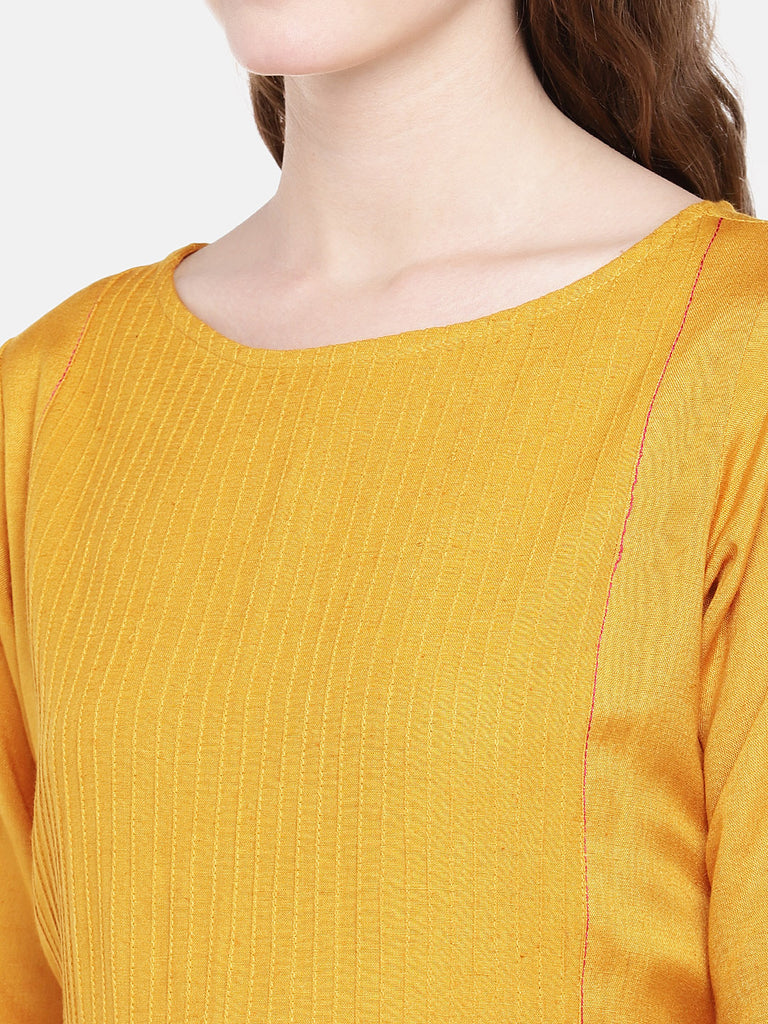 Women Straight Three-Fourth Mustard Kurta