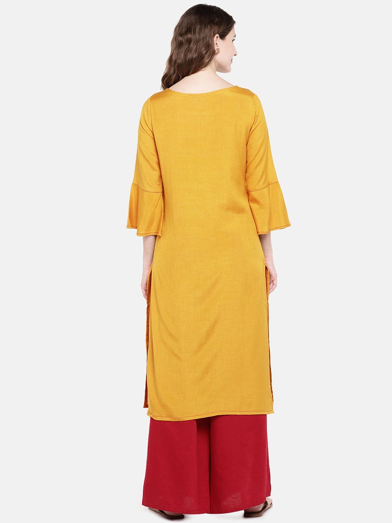 Women Straight Three-Fourth Mustard Kurta
