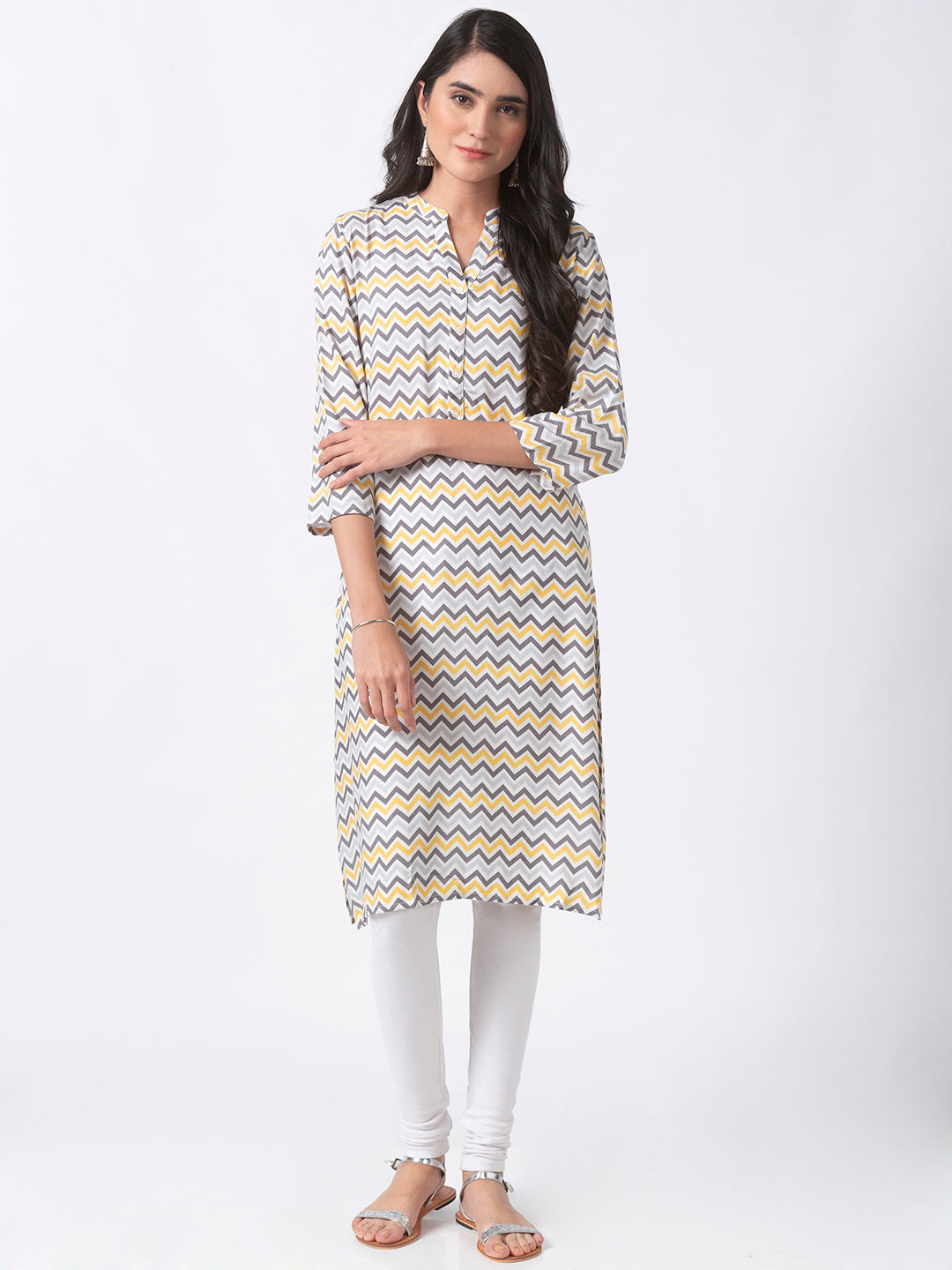 Women Straight Three-Fourth Grey Kurta