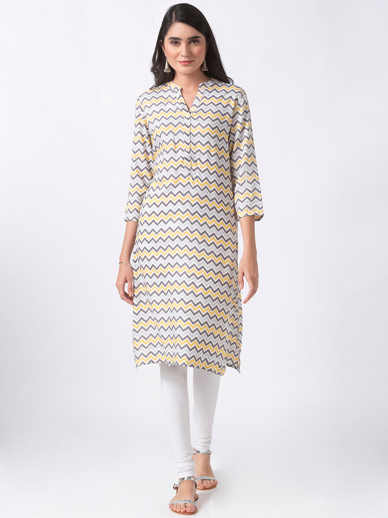 Women Straight Three-Fourth Grey Kurta