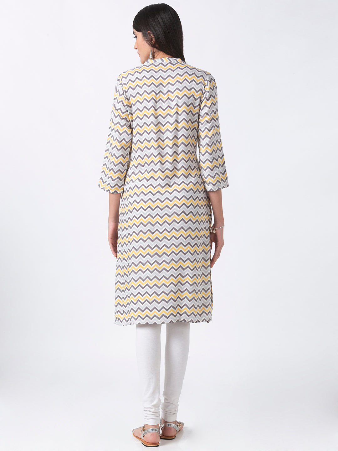 Women Straight Three-Fourth Grey Kurta