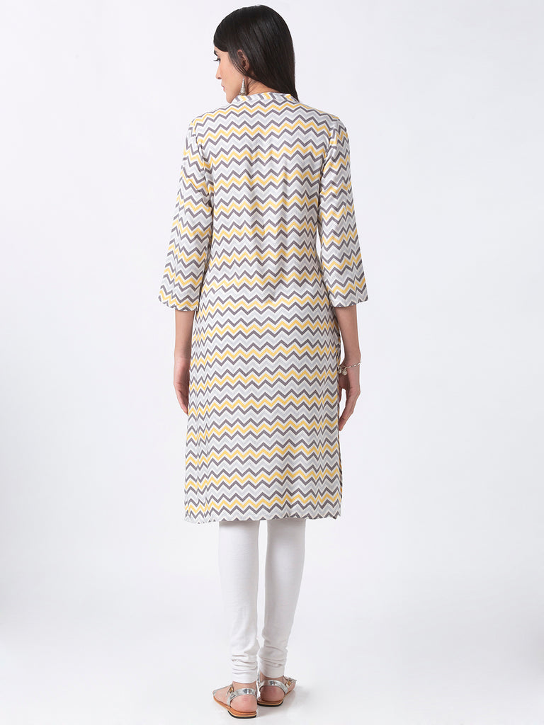 Women Straight Three-Fourth Grey Kurta