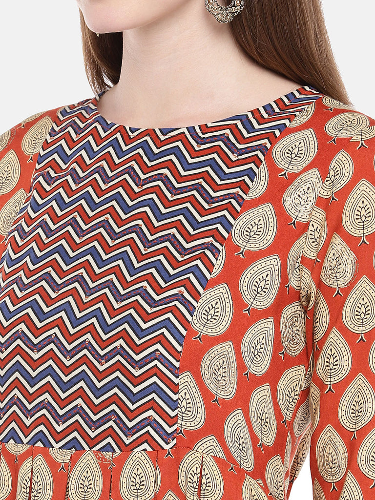 Women Flared Three-Fourth Rust Kurta