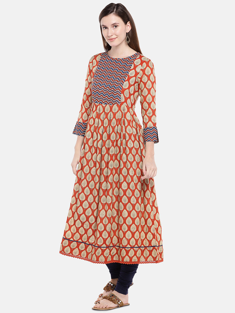 Women Flared Three-Fourth Rust Kurta