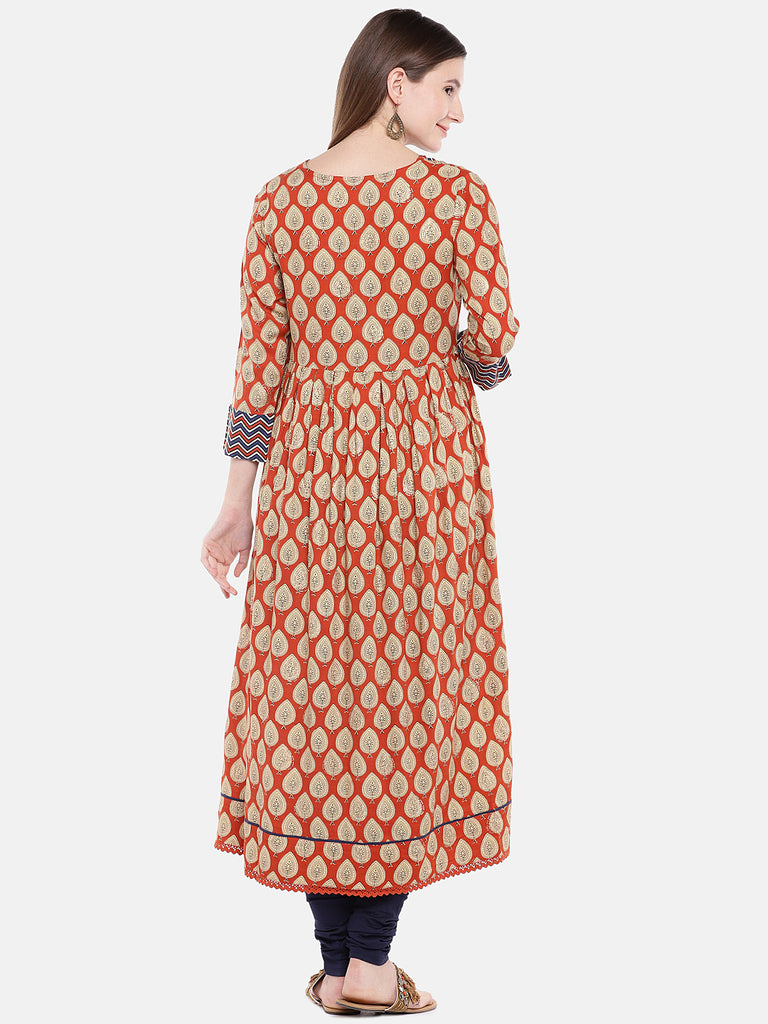 Women Flared Three-Fourth Rust Kurta