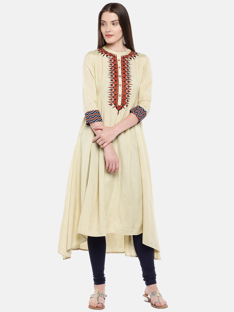 Women A Line Three-Fourth Ecru Kurta