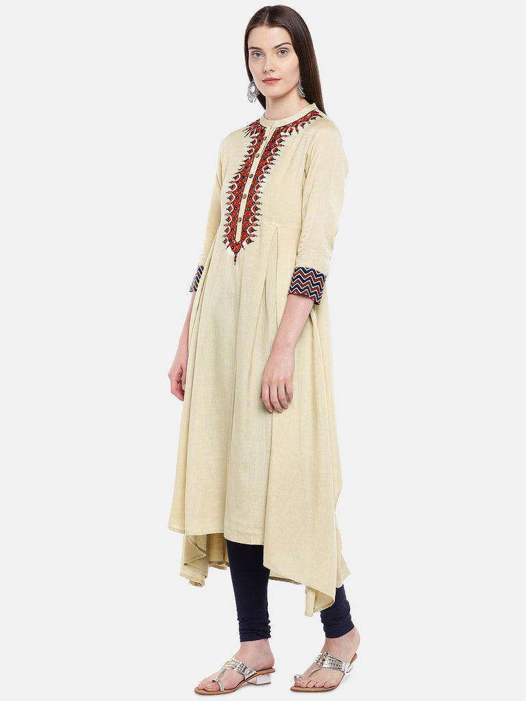 Women A Line Three-Fourth Ecru Kurta