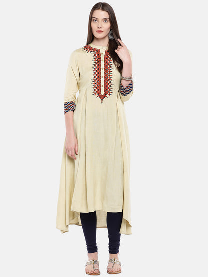 Women A Line Three-Fourth Ecru Kurta