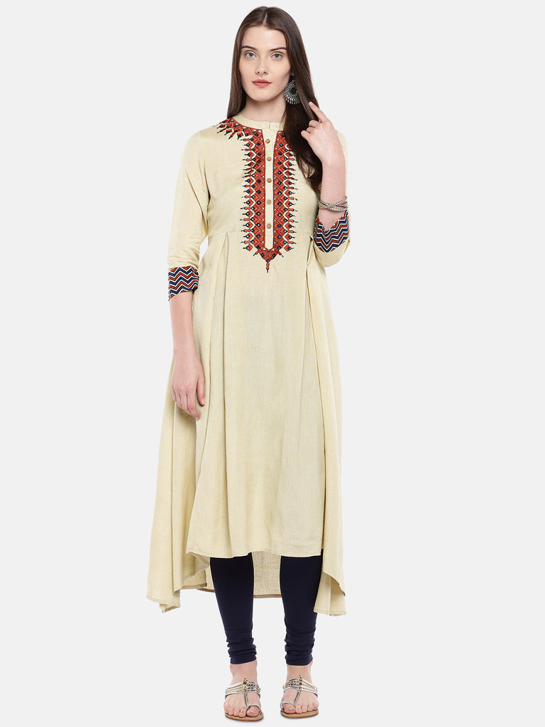 Women A Line Three-Fourth Ecru Kurta