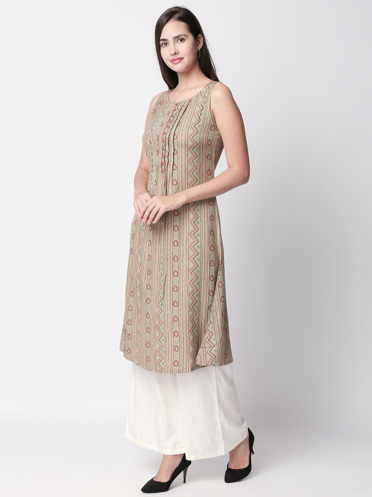 Women A Line Sleeveless Beige Kurta