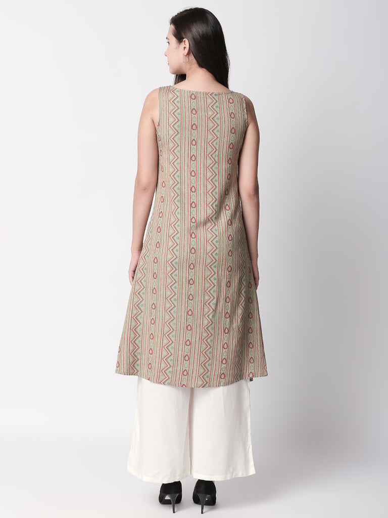 Women A Line Sleeveless Beige Kurta