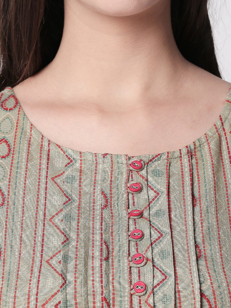 Women A Line Sleeveless Beige Kurta