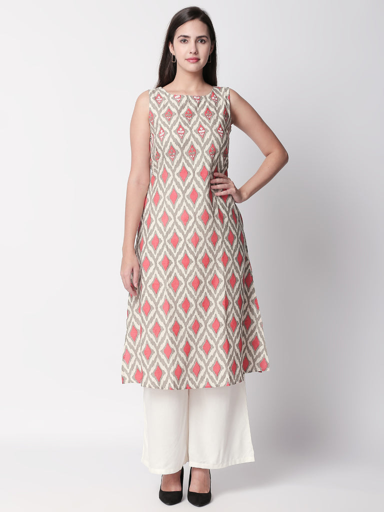 Women Straight Sleeveless Coral Kurta