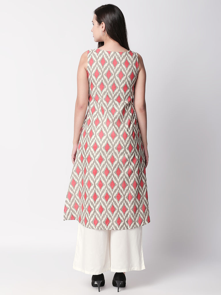 Women Straight Sleeveless Coral Kurta